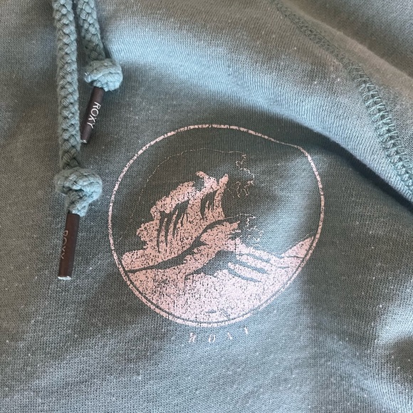 Turquoise Cropped Roxy Sweatshirt Pullover - Picture 2 of 3